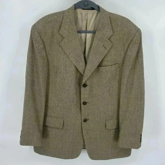 VTG Givenchy Monsieur Worsted Wool Suit Sport Jacket Blazer Houndstooth Sz 42R - Picture 1 of 16